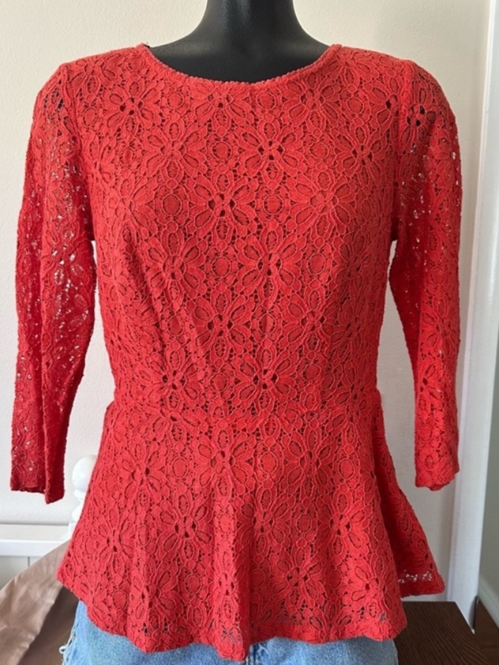 Anthropologie Moulinette Soeurs Orange Lace Peplum Blouse